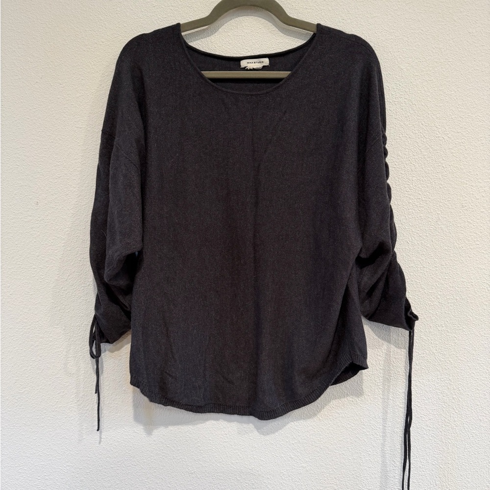 Max Studio Charcoal Sweatshirt with Drawstring Sleeves